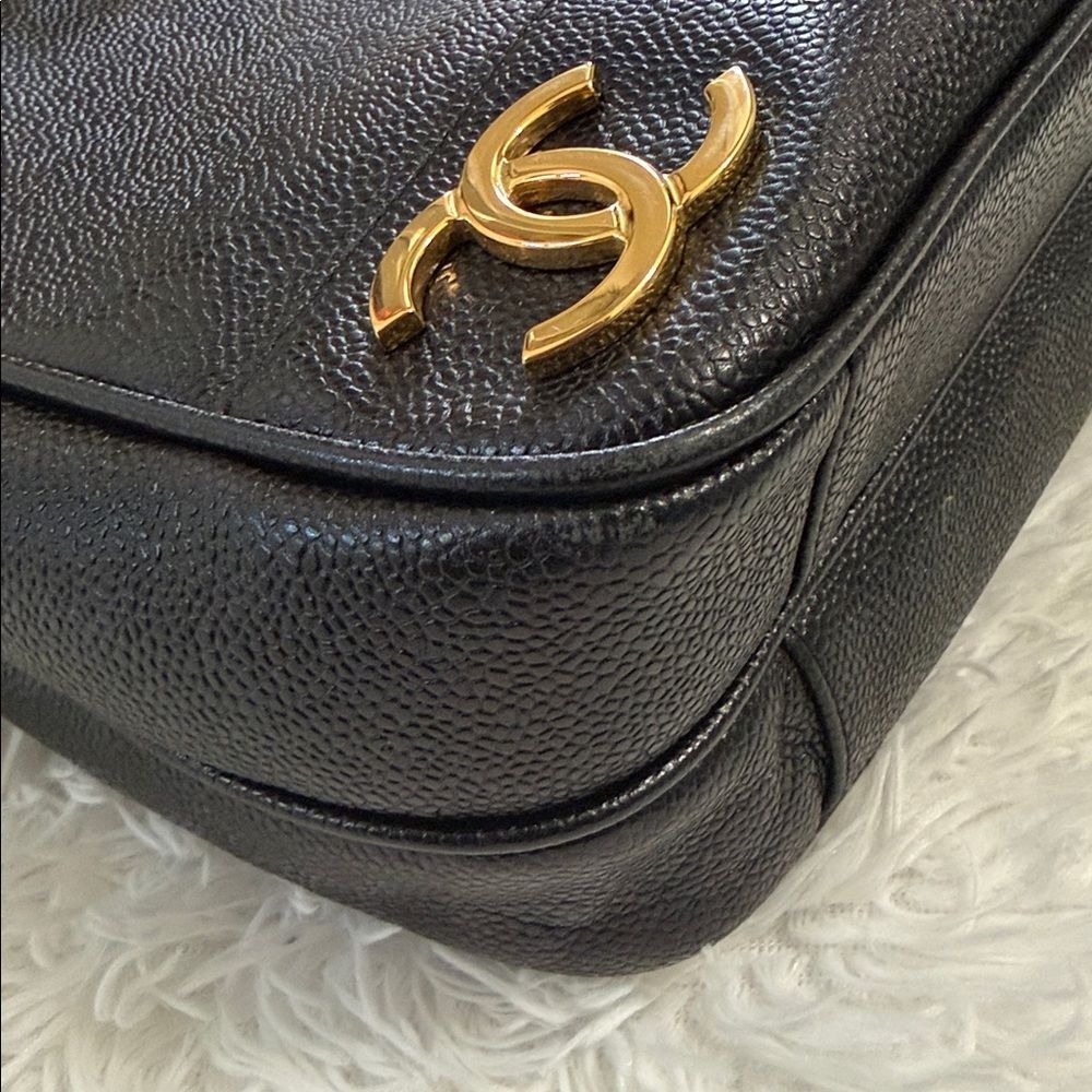 Authentic Chanel Triple CC Black/Gold Caviar Leather Chanel Shoulder Bag. - Picture 14 of 17